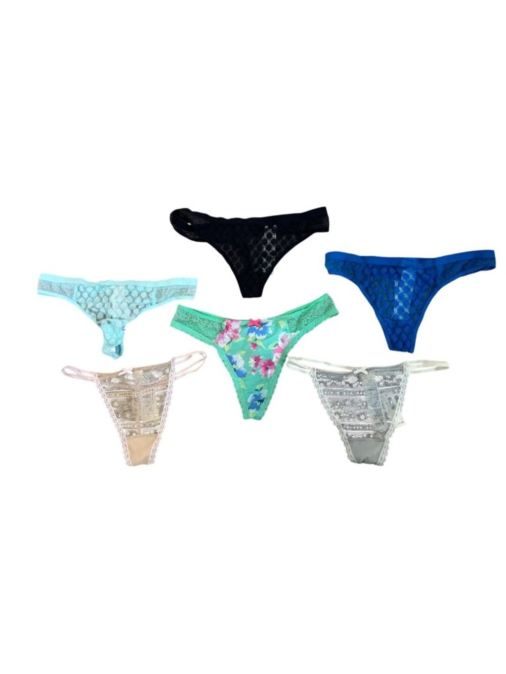 Gilly Hicks Lot of 6 Down Undies Thong Panties Sexy Lace Women's Size Medium M